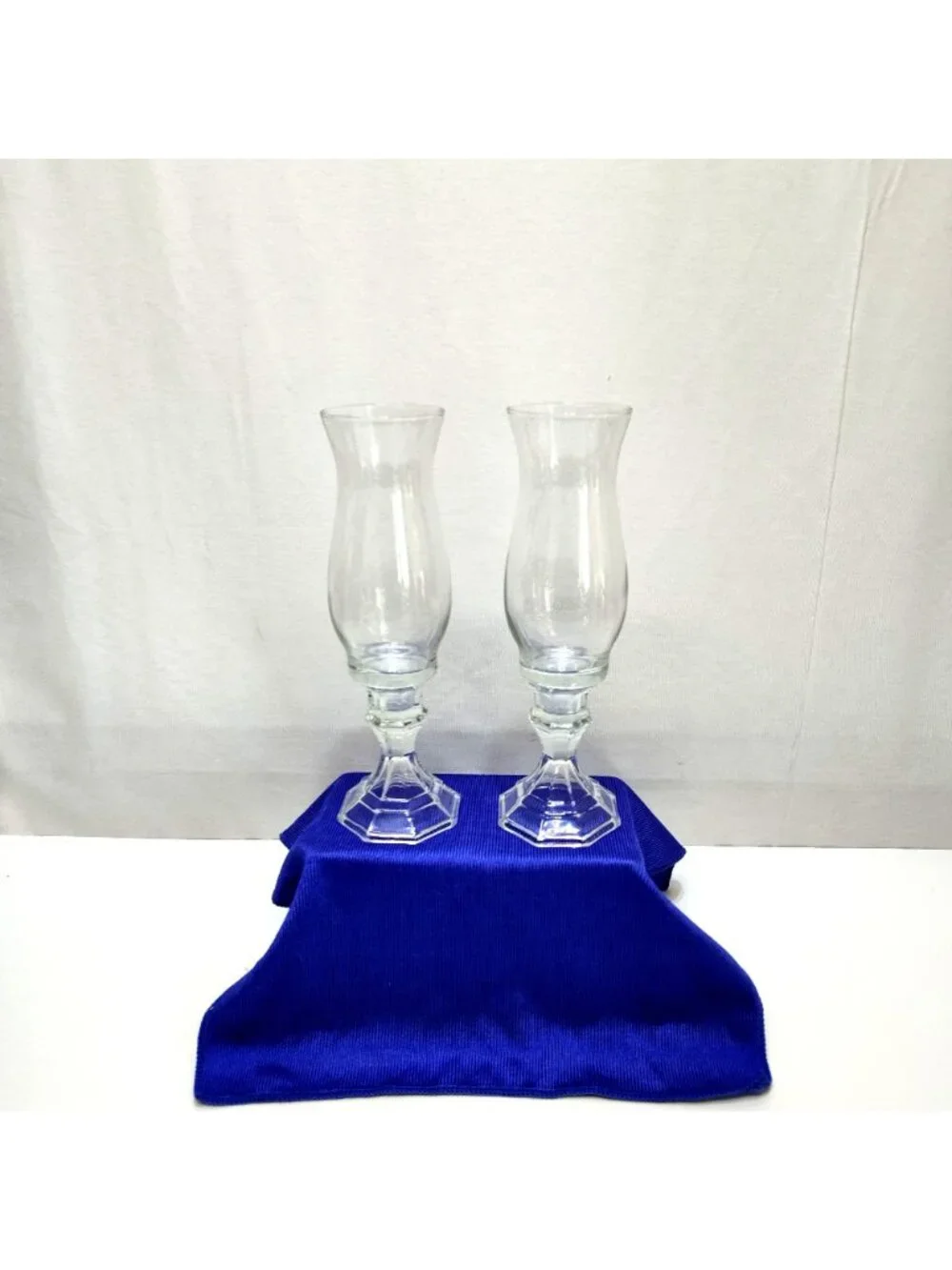 DIY (2) Glass Candle Holder Hurricane Vases Upcycled Home Decor Octagonal Base